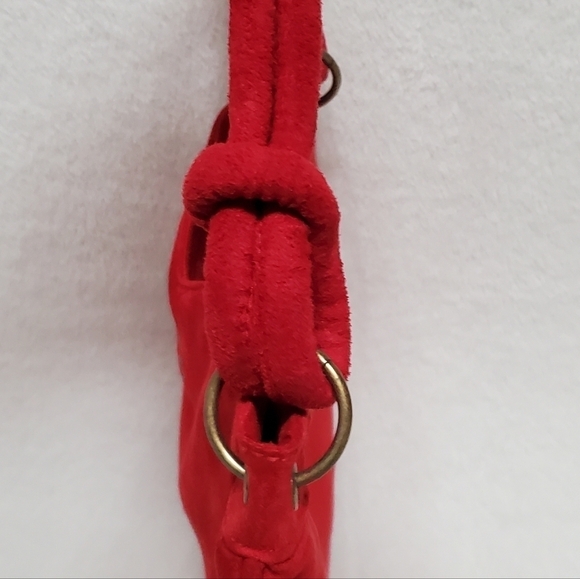 Vintage Escada Red Velvet Bronze Logo Sweetheart Knotted Strap Handbag - Picture 6 of 13